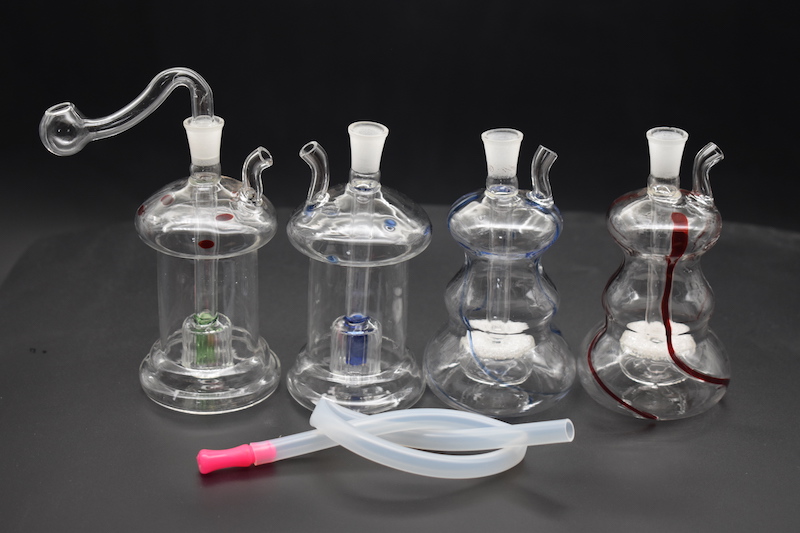 2style Big thick water oil rig bongs glass oil dab rig Bongs Recycler Pyrex 10mm ash catcher Bongs with Hose and Pot Bowl