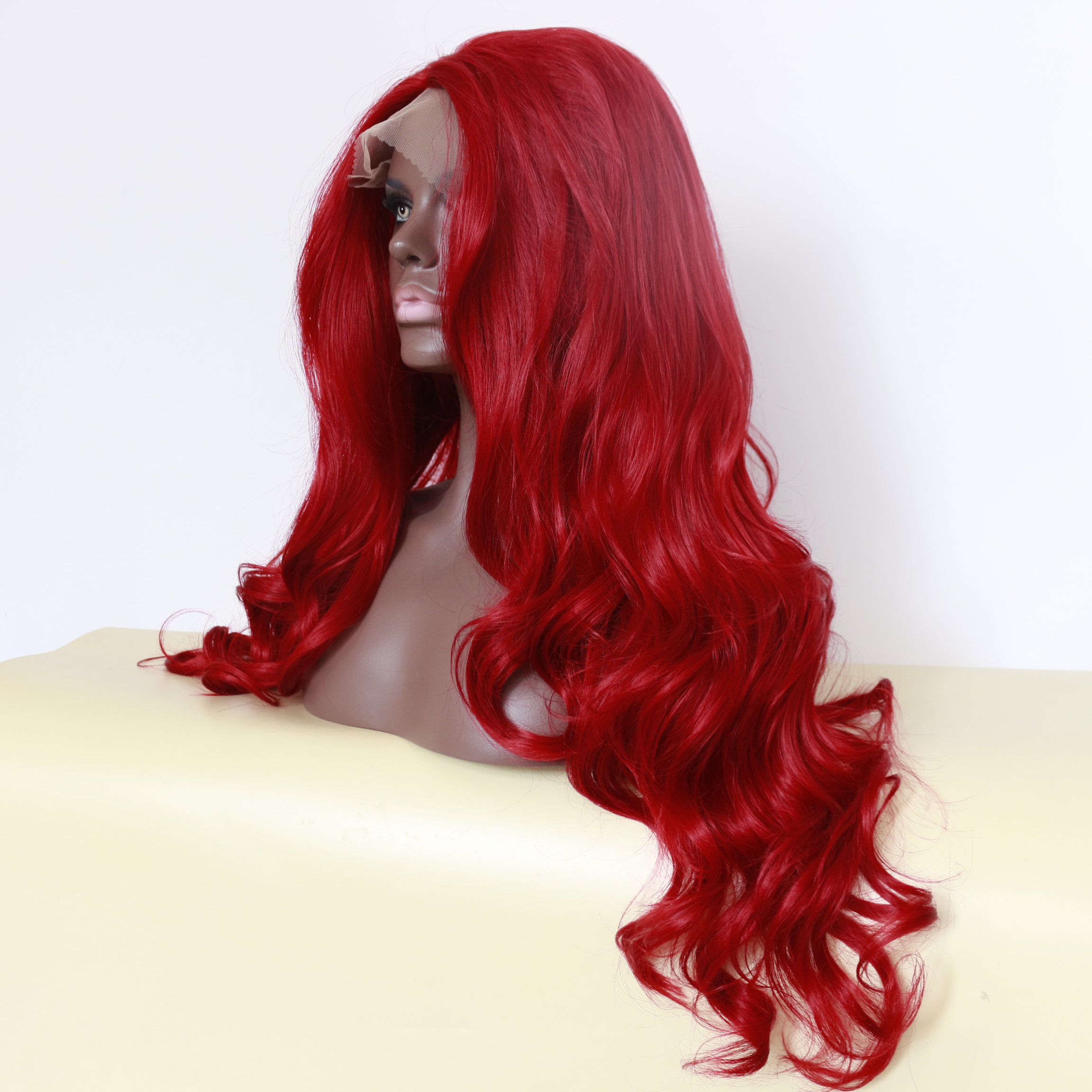 Sexy Burgundy Red Body Wave Long Wigs with baby hair Glueless Brazilian Synthetic Lace Front Wigs for Black Women Heat Resista