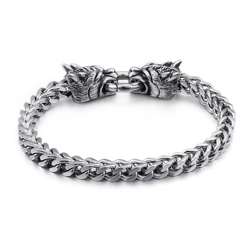 Men's Thick Heavy Stainless Steel Bracelet Classic Chinese Dragon Head Buckle High Polished Double Layers Snake Chain Bracelets