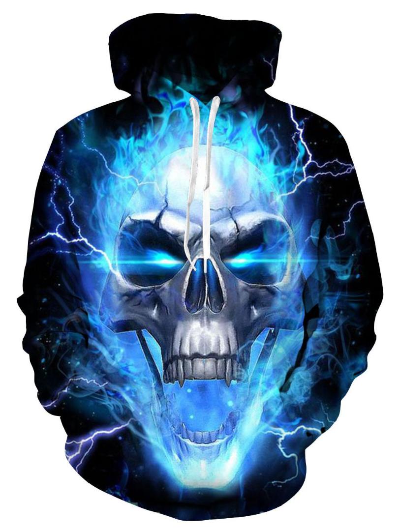 2018 Men Women Blue Flame Skeleton Skull Hoodies 3D Hoodie Hoody Pullover Sweatshirts Streetwear Tracksuit Plus EUR Size S-3XL