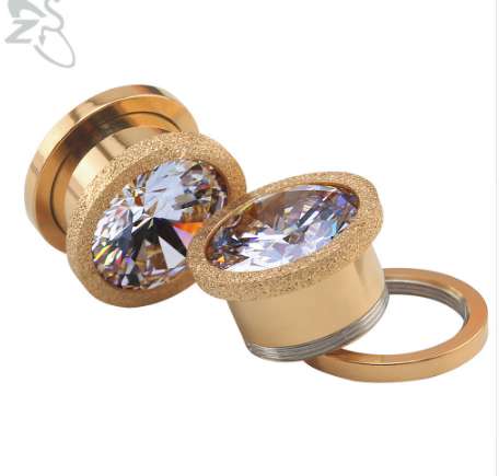 Rose Gold Stainless Steel Screw Ear Tunnel Plug Big White Cubic Zircon Ear Gauges Plugs Tunnels Expander Body Piercing Jewelry