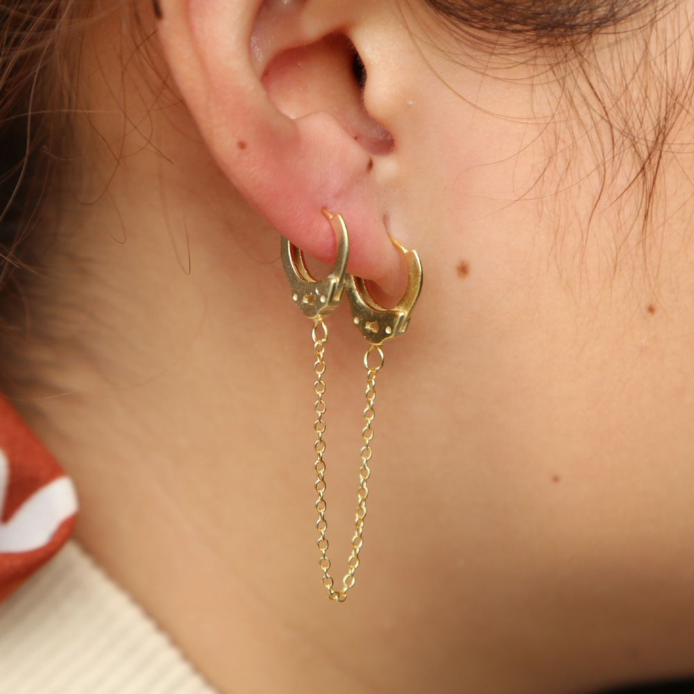 100 925 sterling silver handcuff earring 1 piece unique design long chain clip on hoop european women multi piercing earring