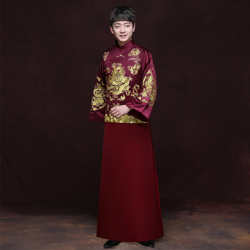 Traditional Show men chinese style wedding costume show Chinese wedding clothing groom red jacket tang Suit Dragon gown Robe