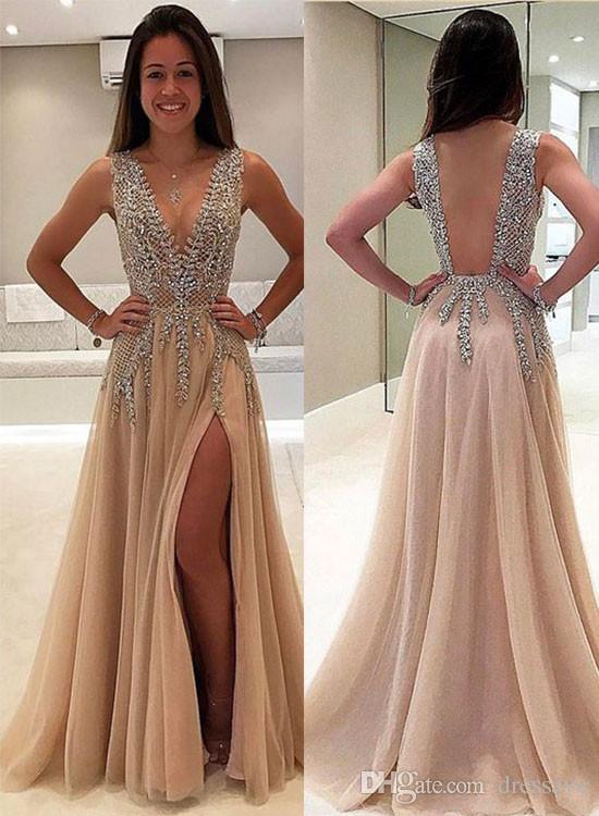 Long Prom Dresses New Deep V-neck Side Split Evening Party Wear Gown Champagne Organza A Line vestidos de fiesta, Chocolate
Long Prom Dresses New Deep V-neck Side Split Evening Party Wear Gown Champagne Organza A Line vestidos de fiesta, Chocolate