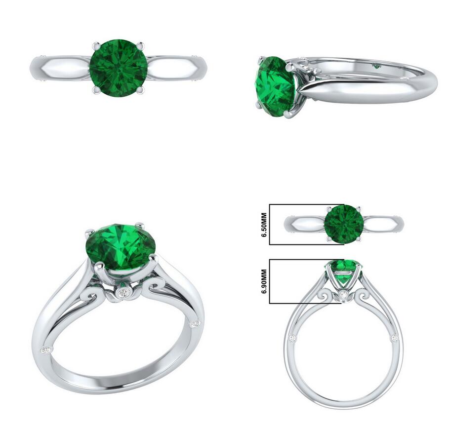 Size 6-10 Solitaire Luxury Jewelry 925 Sterling Silver Round Cut Emerald CZ Diamond Party Simple Promise Wedding Band Corwn Ring for Women