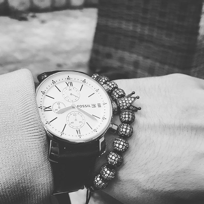 Men bileklik slivery Crown Charm Bracelets Jewelry Strands DIY 4mm Round Beads Braided Bracelet Female pulseira Zircon Gift Valentine's Day Holid