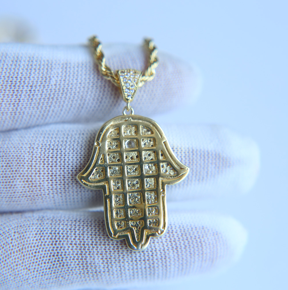 hip hop bling jewelry iced out cool boy mens necklace hamsa hand pendant gold silver plated cz cubic zirconia bling hiphop necklace for men