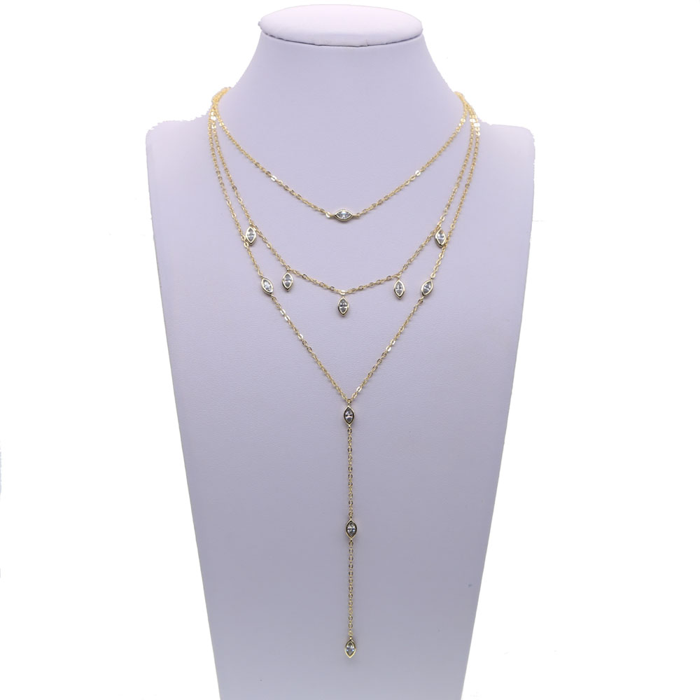 european USA hot selling women jewelry high quality Gold plated Women three layer multi layer chain long sexy summer cz charm necklace