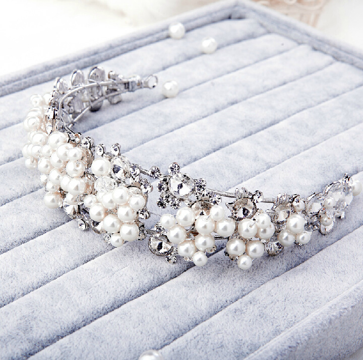 Bridal Crowns Hair Bands korea Bride Crystal Tiara Princess Pearl Crown Wedding Tiaras Headpieces Birthday Party Tiaras Jewelry Ac