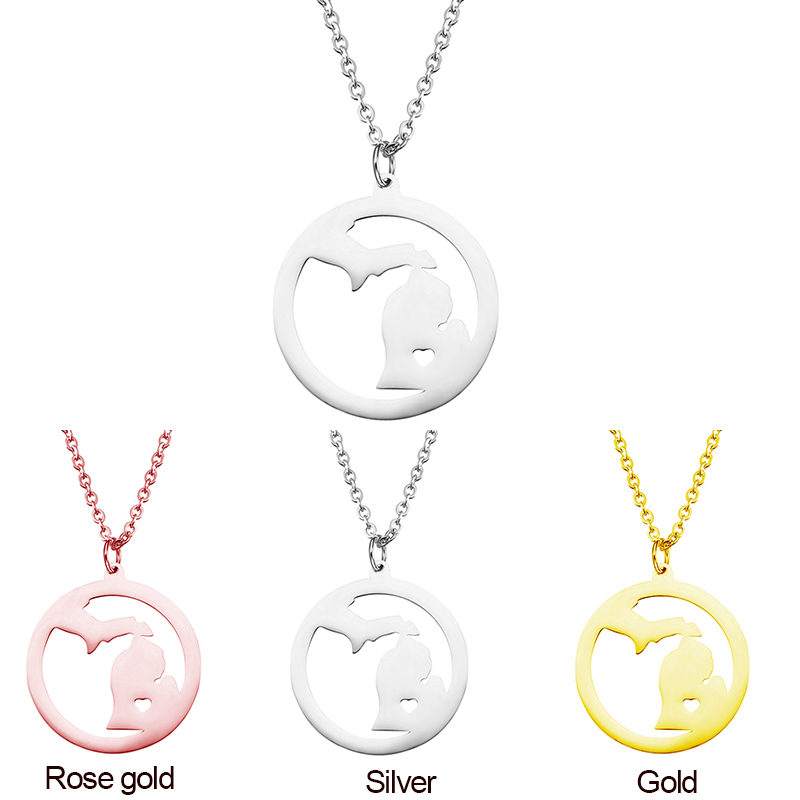 US Map Michigan States Pendant Necklaces I Heart Michigan Charm Country Necklace Rose Gold Stainless Steel Love Hometown Jewelry Wholesale
US Map Michigan States Pendant Necklaces I Heart Michigan Charm Country Necklace Rose Gold Stainless Steel Love Hometown Jewelry Wholesale