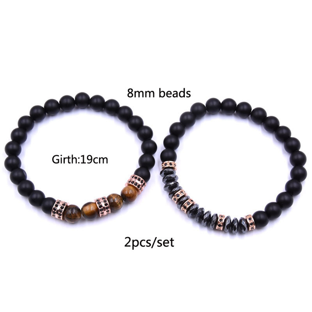 10pc/set 2PCS Black Beads Bracelet Set for Men Women Healing Energy Bracelets Handmade Jewelry