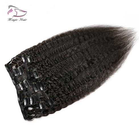 Yaki Kinky Straight Clip In Hair Extensions 100% Brazilian Human Remy Hair 8 Pieces And 120g/Set Natural Color