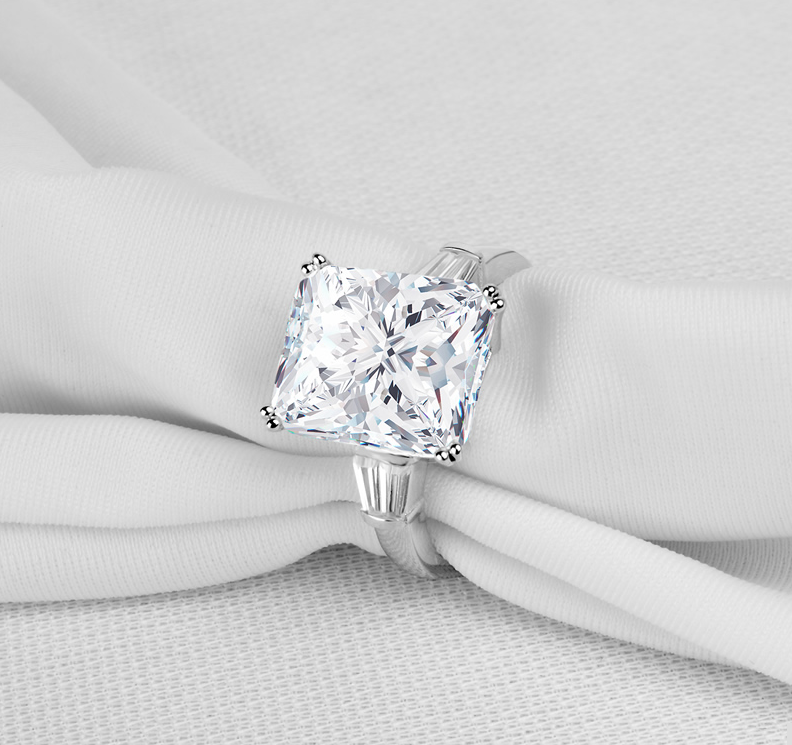 Women's 5 ct Square Three Stone Ring, Sterg Sier, White Topaz & CZ, Engagement, Wedding, Anniversary Ring