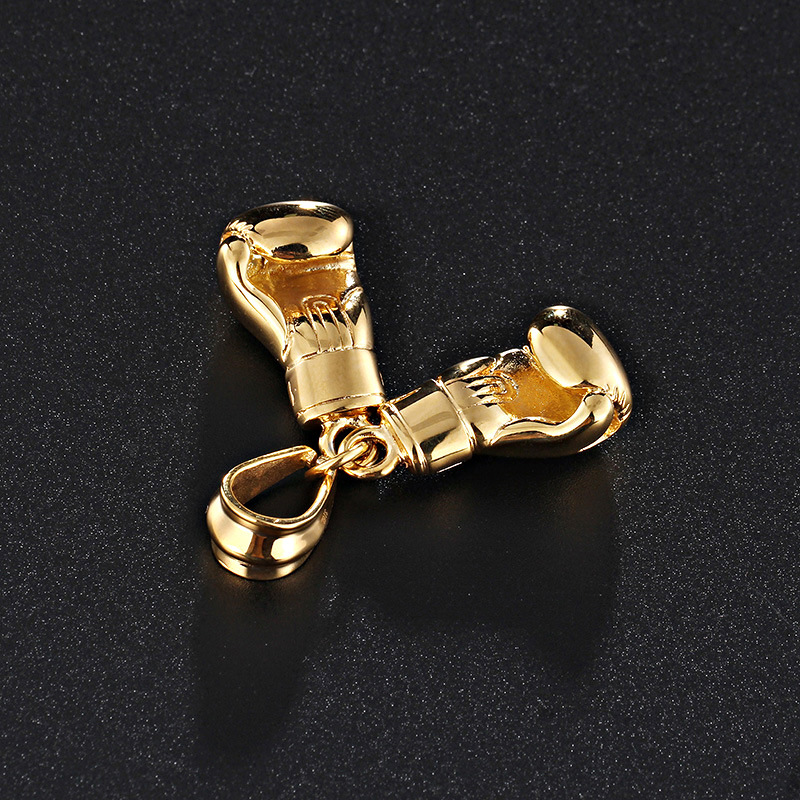 Men's Sport Pair Boxing Glove Pendant Necklace Fitness Stainless Steel Workout Jewelry 18K Gold Plated