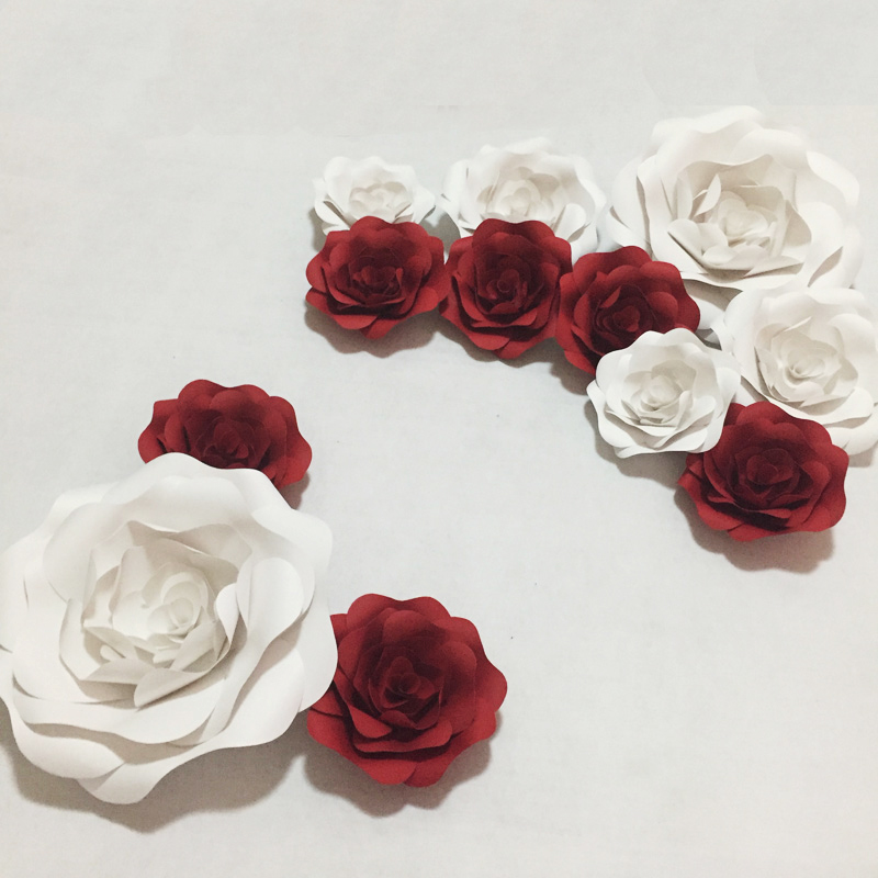 

12pcs Simulation Cardboard Giant Paper Rose Flowers Showcase Wedding Backdrops Props flores artificiais para decora o, White