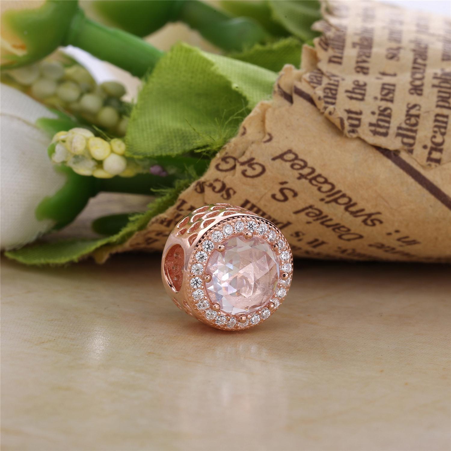 18CT Rose Gold Plated Over 925 Sterling Silver Charm Bead Fits European Jewelry Bracelets and Necklaces