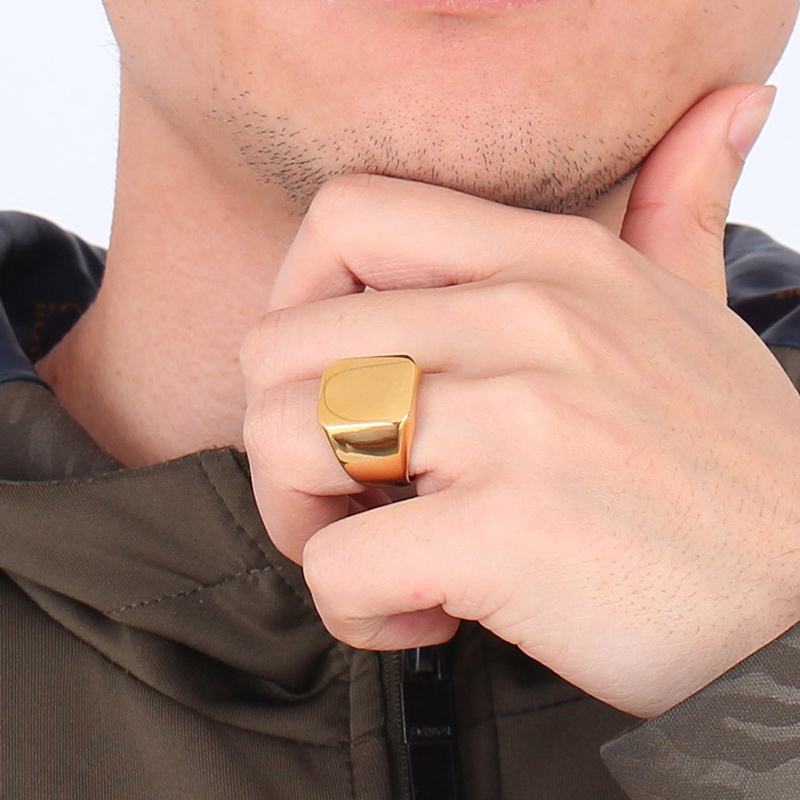 Men Club Pinky Signet Ring Personalized Ornate Stainless Steel Band Classic Anillos Gold Tone Male Jewelry Masculino Bijoux