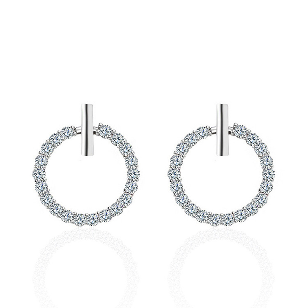 S925 Silver Earrings Full Austrian Rhinestone Crystal Circle Stud Earrings Jewelry Classic Fashion Women Girls Gift