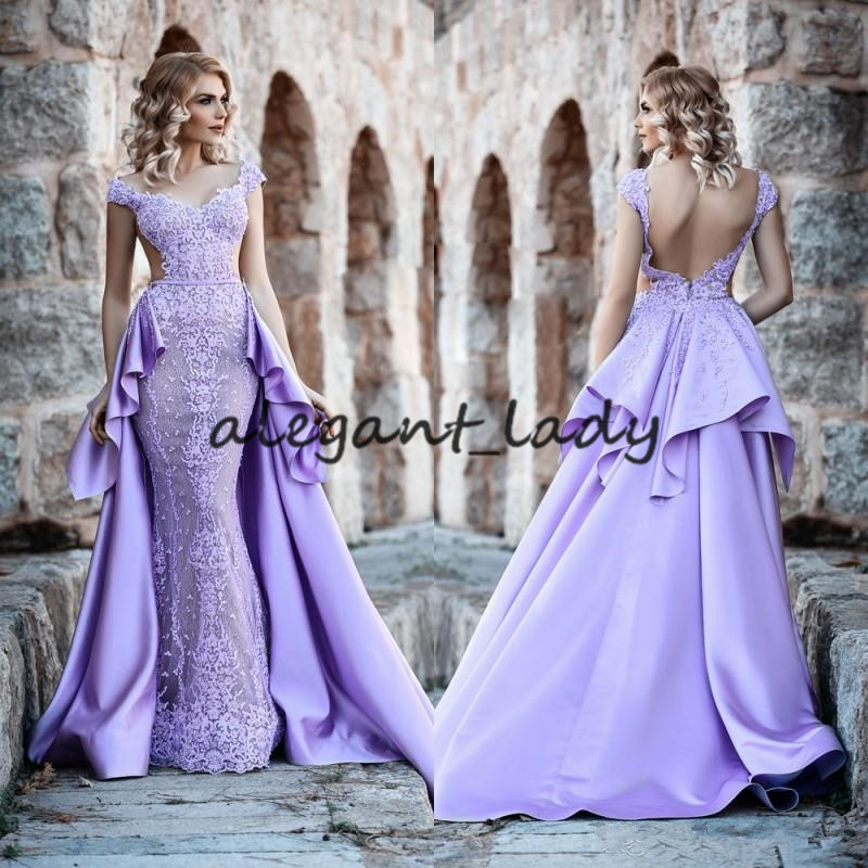 Lavender Lilac Mermaid Evening Pageant Dresses with Overskirt 2018 Dubai Glamorous Lace Applique Arabic Trumpet Prom Formal Gown, Grape
Lavender Lilac Mermaid Evening Pageant Dresses with Overskirt 2018 Dubai Glamorous Lace Applique Arabic Trumpet Prom Formal Gown, Grape