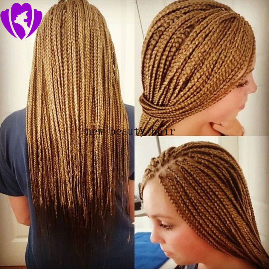 Stock natural blonde braided box braids synthetic lace front wigs brazilian hair full lace front wig braiding heat resistant fiber hair