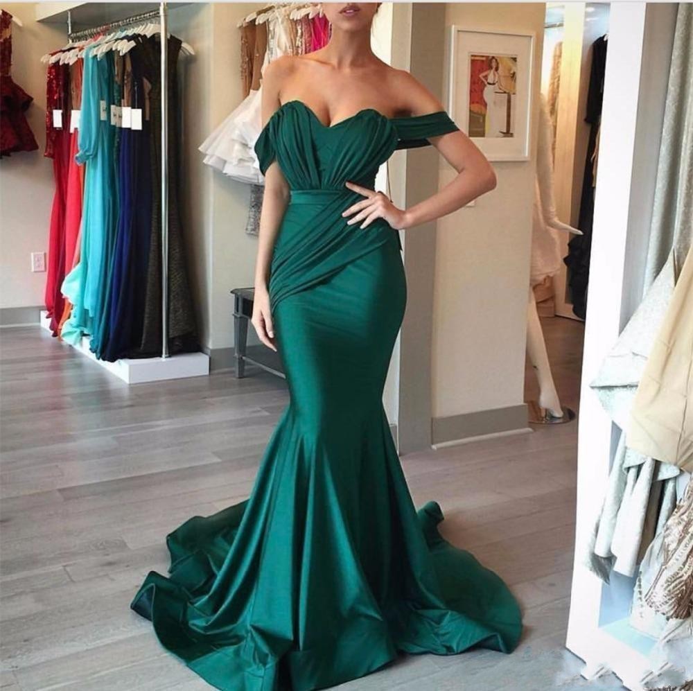 Cheap Champagne Hunter Mermaid Dresses Ruffles Off The Shoulder Long African Satin Wedding Guest Gowns Bridesmaid Dress 403