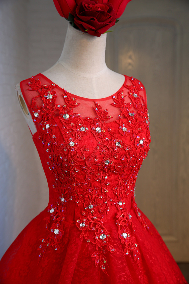 2018 New Arrival Vestidos Graduation Sleeveless O-neck Pink Red Champagne slim Lace A line Party Prom Dresses