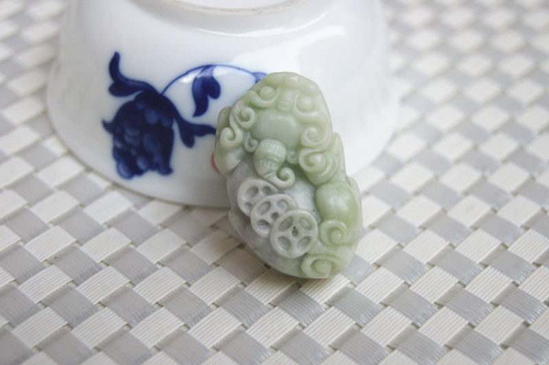 Natural shaanxi lantian county green purple white jade. Hand-carved amulets. The money of the game. Lucky charm pendant necklace.