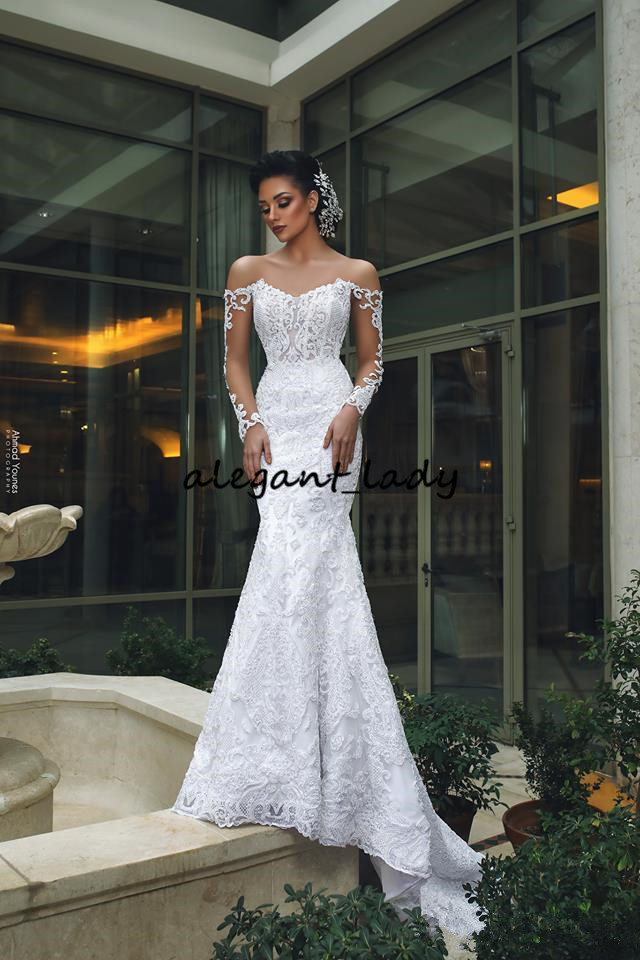 Long Sleeve Mermaid Wedding Dresses with Detachable Train 2019 Full Lace Applique Sexy Garden Trumpet Bridal wedding gown