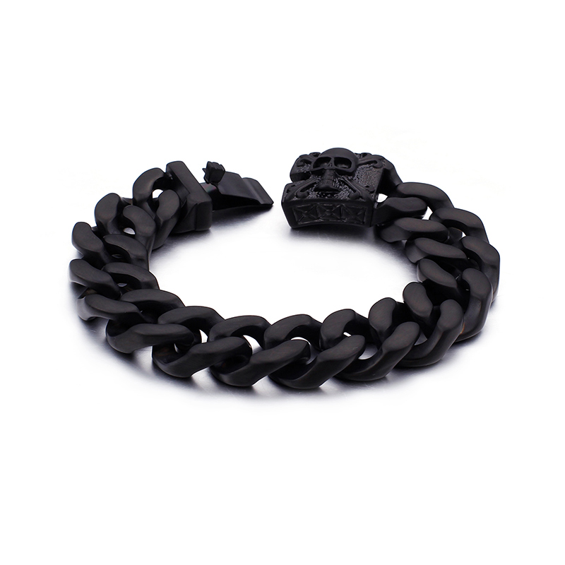 Vintage Men's Skeleton Pattern Bracelet Thick Heavy Stainless Steel Hip Hop Rock Skull Buckle Bangle Jewelry