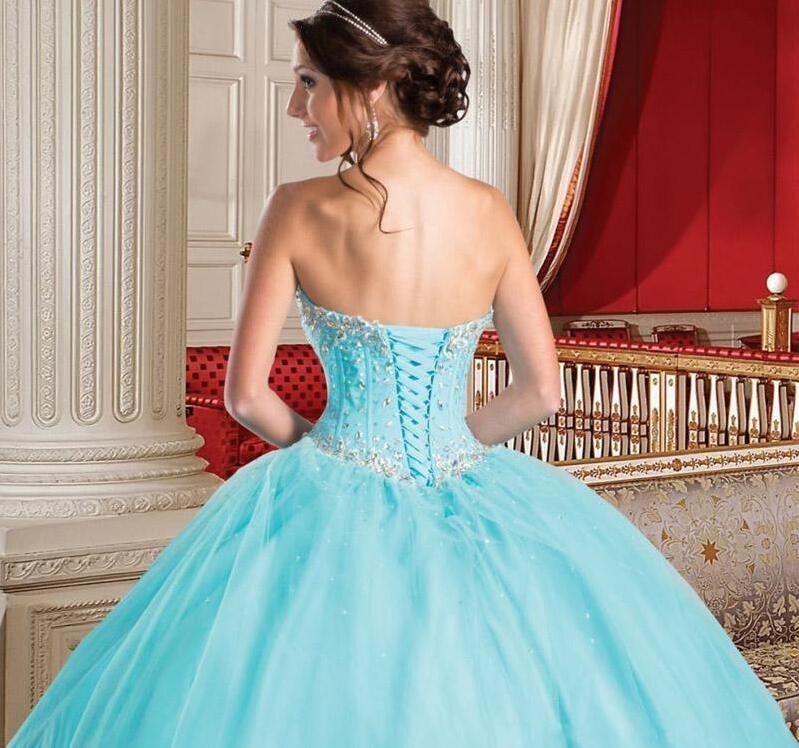 Customized Princess Prom Dress With Sweetheart Shining Crystals Lace Up Back Corset Ball Gowns Evening Dresses