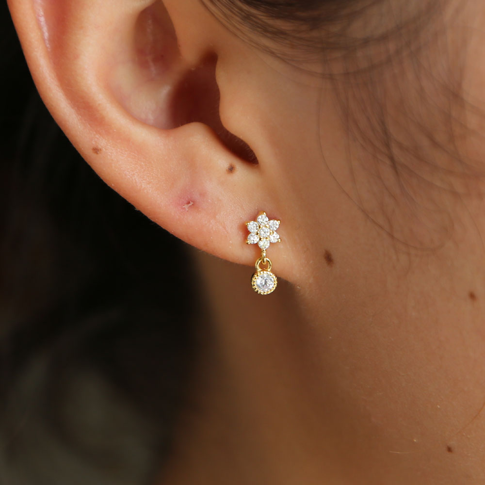 Delicate wer Cubic Zirconia Drop Earrings: Minimalist Charm Studs for Women