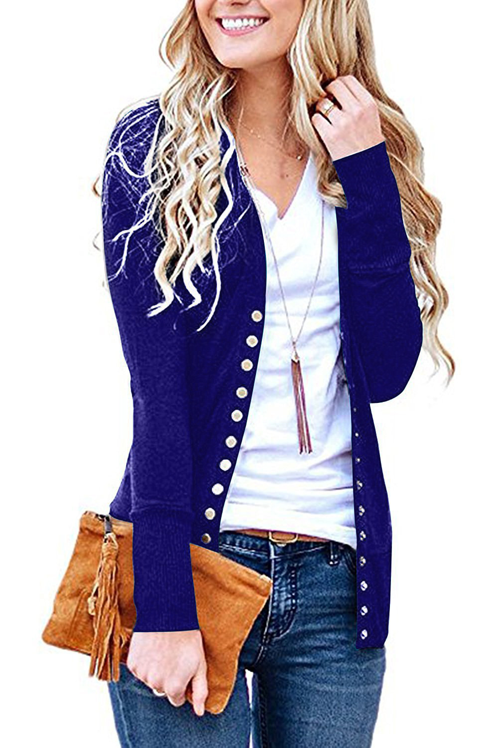 New fashion short sleeve solid color V-neck long-sleeved button cardigan T-shirt S M L XL XXL support mixed batch