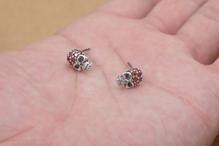 Brand new 925 sterling silver jewelry American Europe style antique silver hand-made designer skull stud earrings for women & men