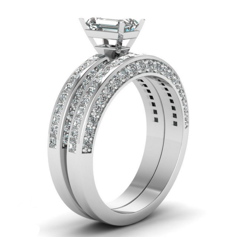 Victoria Wieck Sparkling Handmade Jewelry Couple Rings 925 Sterling Silver Eternity Princess Cut White Topaz CZ Diamond Bridal Ring Set Gift