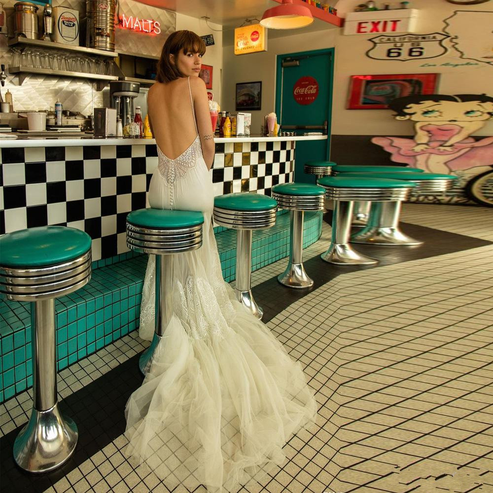 new ivory tulle beach wedding dresses spaghetti strap backless lace sequin beaded boho bridal gowns bride vestido de novia