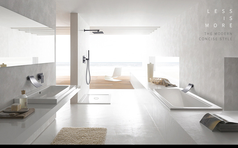 Rolya Wall Mounted Chrome Brass Waterfall Bathroom Basin Faucet Vanity Sink Mixer Tap Black Bath Spout