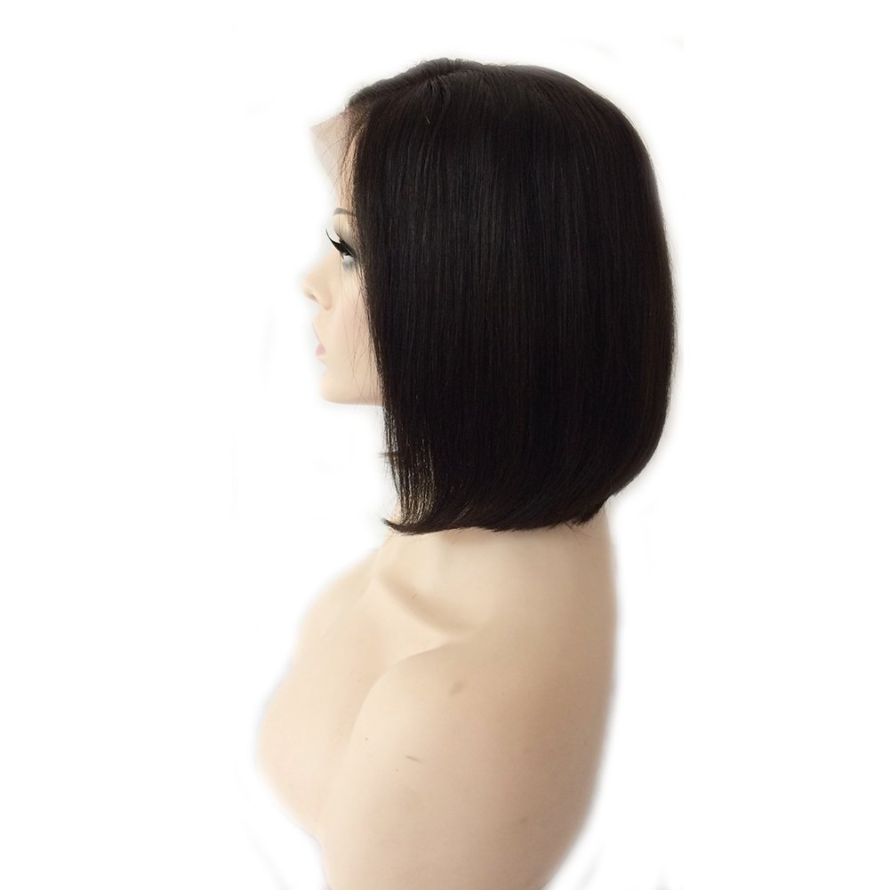 Cute side part Bob Cut Full Lace human hair Wigs for Black Women Straight Black Short BOBBY Front Wig 10inch 130% density