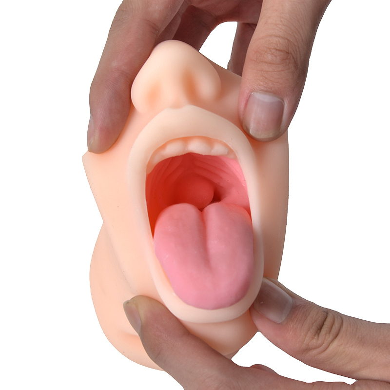Deep Throat Male Masturbator Oral Sex Blowjob Masturbation Cup with Teeth Tongue Realistic Pocket Pussy Sex Toys for Men Y18103005
