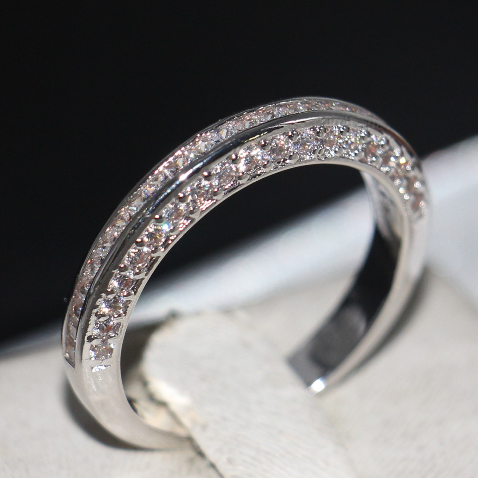 Victoria Wieck Sparkling Handmade Jewelry Couple Rings 925 Sterling Silver Eternity Princess Cut White Topaz CZ Diamond Bridal Ring Set Gift