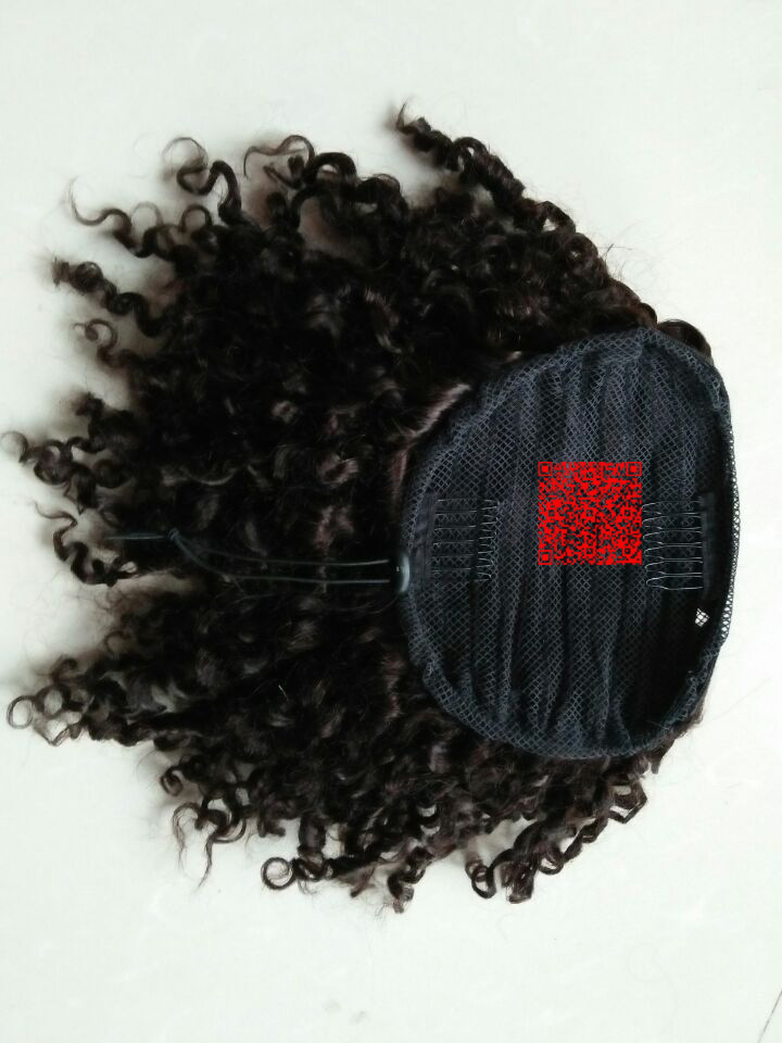 WANG kinky curly human ponytails clip in drawing ponytail hairpiece 100g-160g curly human ponytail hair extension for black woman