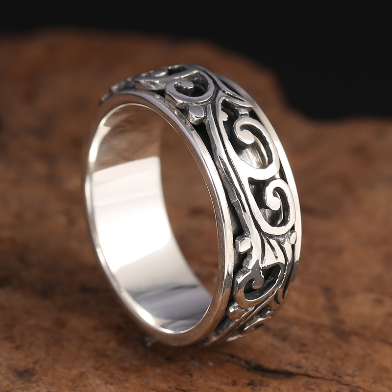 Brand new 925 sterling silver American Europe vintage jewelry scroll and paved vine design rotational hand-made rings for men and women