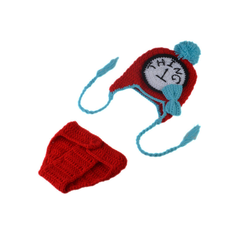 Twins watch Style Newborn Photography Baby Hat Crochet Clothing Set Knitted Infant Boys Photo Fotografia Props Cartoon Costume