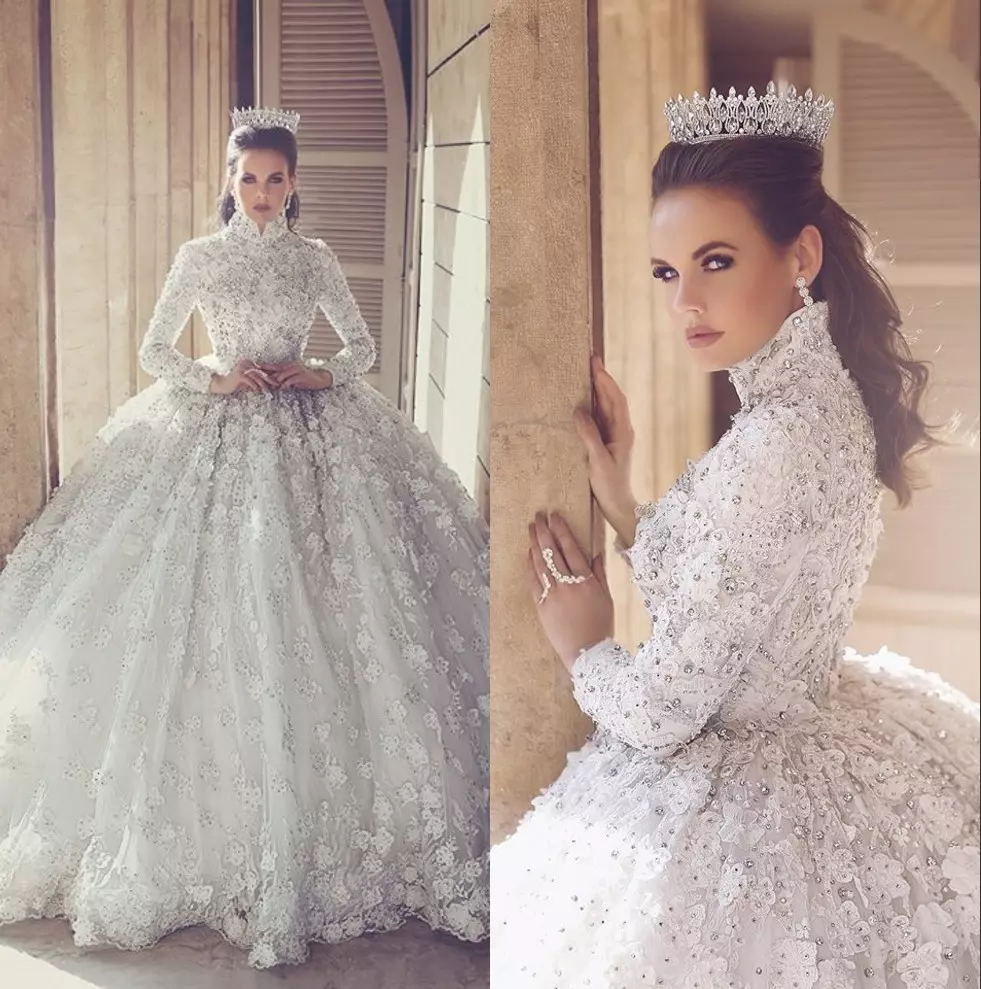Luxury Lace Ball Gown Wedding Dresses Long Sleeve 3D Floral Appliques High Neck Arabic Bridal Gowns Crystal Wedding Dress Plus Size, Gold
Luxury Lace Ball Gown Wedding Dresses Long Sleeve 3D Floral Appliques High Neck Arabic Bridal Gowns Crystal Wedding Dress Plus Size, Gold