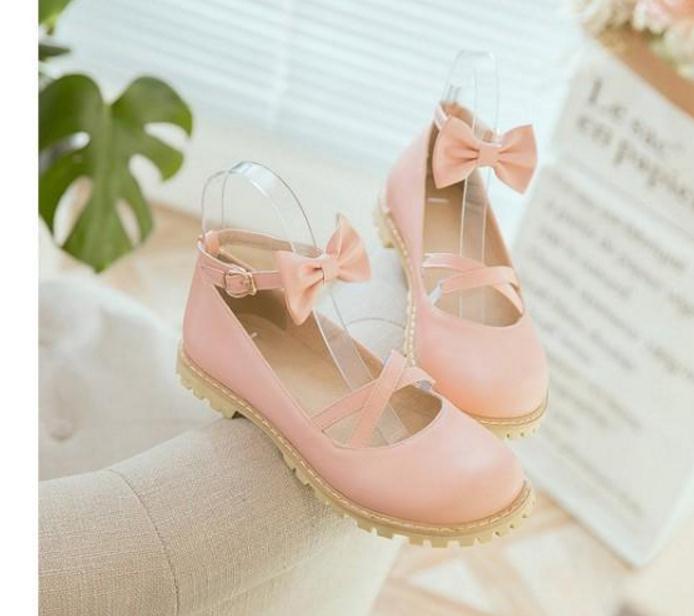 Japanese soft sister Lolita flat bandage bow roundheaded student Princess singles shoes