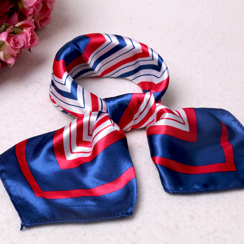 New Women Girls Korean Style Hotel Waiter Flight Attendants Business Printing Square Imitate Silk Scarf 50x50cm