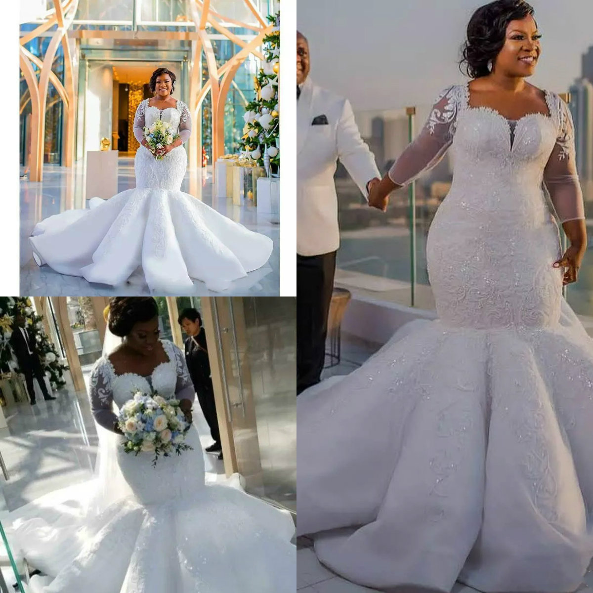 Mermaid Plus Size Wedding Gowns Square Neck Illusion Long Sleeves Wedding Dresses With Applique Sequins Sweep Train Bridal vestido de novia, Pink
Mermaid Plus Size Wedding Gowns Square Neck Illusion Long Sleeves Wedding Dresses With Applique Sequins Sweep Train Bridal vestido de novia, Pink