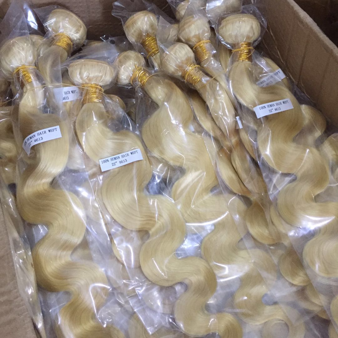 Big Stock#613 Bleached Blonde Hair Weaves Brazilian Body Wave Human Hair Wefts Remy Hair Bundles 100gram Per Piece