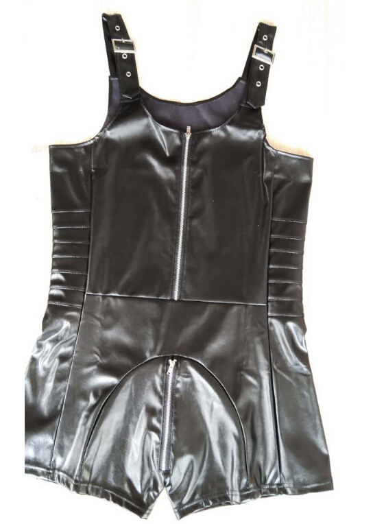 MOONIGHT PU Leather Men Sexy Playsuit Faux Latex Male Erotic Stage Costume Sex Lingerie Adult Products