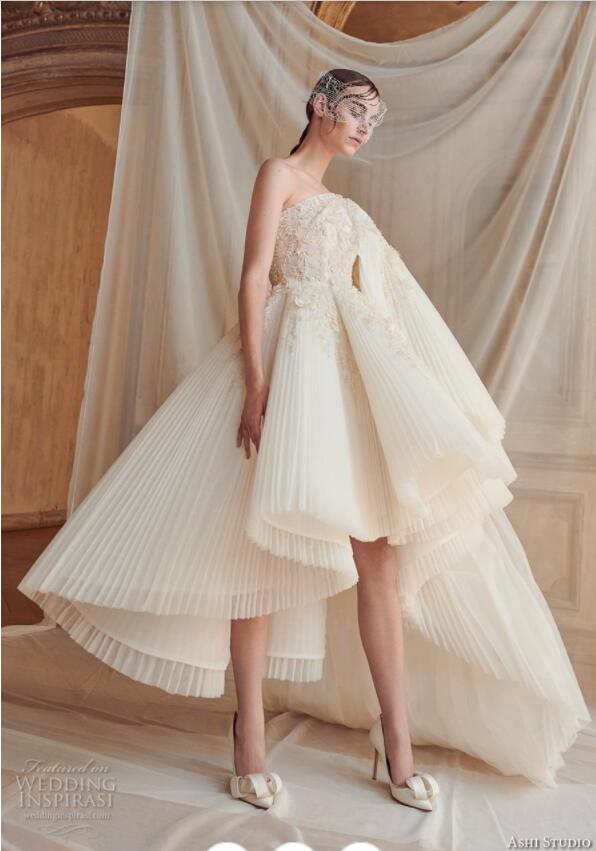 Ashi Studio Vintage Wedding Dresses A e Ruffle High Low 3D ral Appliques vestido de novia Beaded Plus Size Bridal Gowns Robe