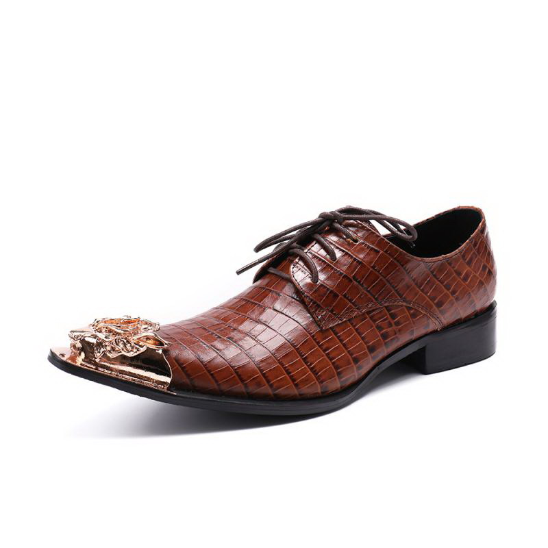 Men Brown Dress Shoes Designer Pointed Toe Crocodile Pattern Metal Charm Lace Up Leather Shoes Man Leisure Party Show Shoe
Men Brown Dress Shoes Designer Pointed Toe Crocodile Pattern Metal Charm Lace Up Leather Shoes Man Leisure Party Show Shoe